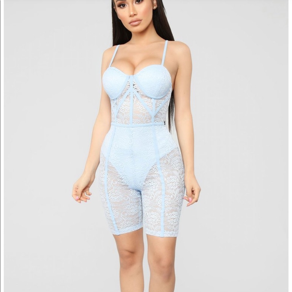 The Sky is The Limit Lace Romper Blue